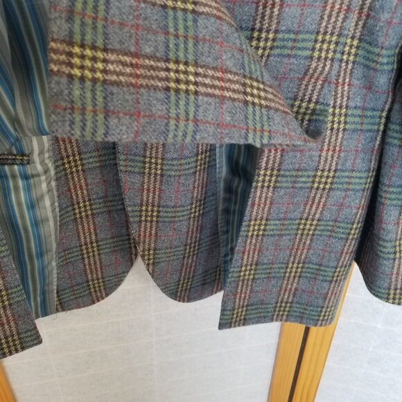 Men's Tweed Plaid Sport Coat Size US 40 Kuhlman Two-Button Smokey Blue 100% Wool - Picture 12 of 12